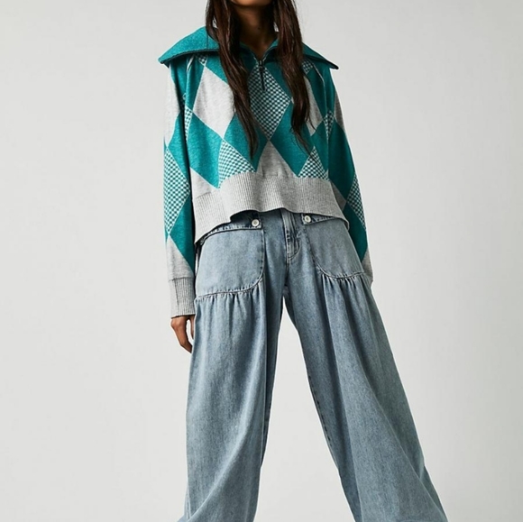 FREE PEOPLE | Lucy Half Zip Pullover Maui Grey Combo - Picture 10 of 14